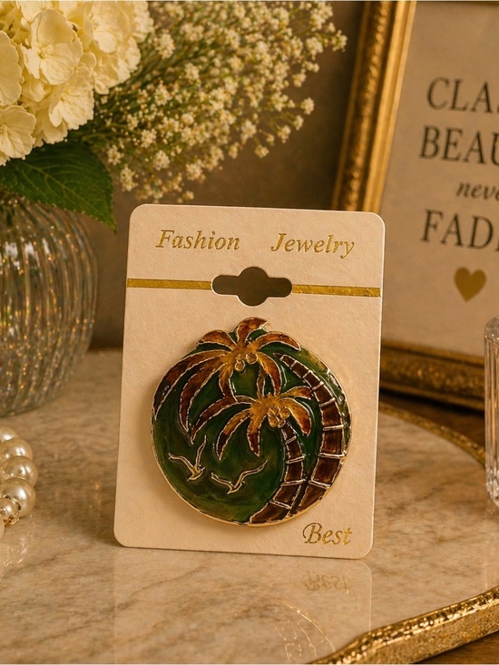 Fashion Jewelry Jewelry - Green and Brown Palm Tree Enamel Pendant BEST Jewelry